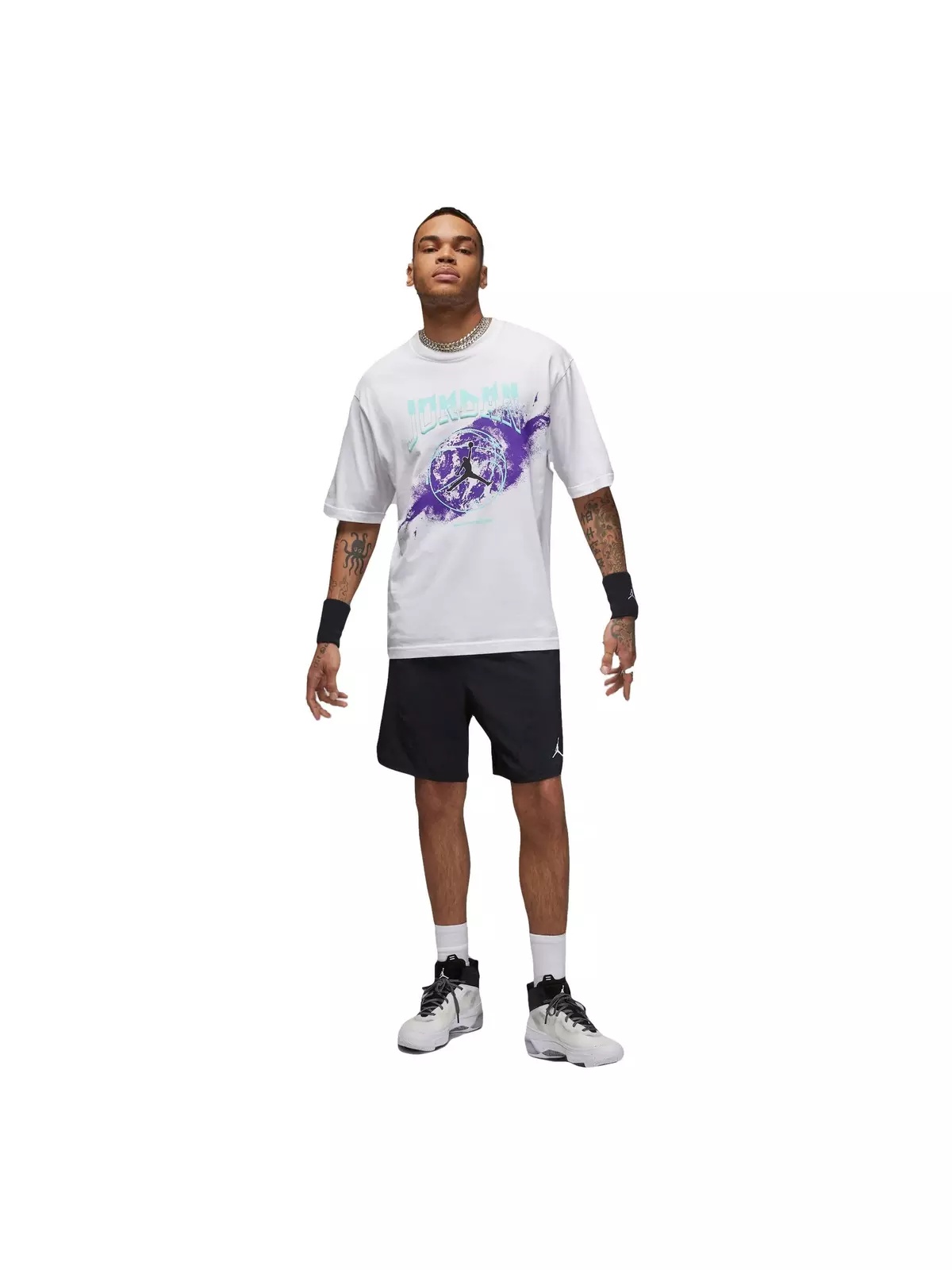 Men's Sport Graphic Tee-White/Teal - 5