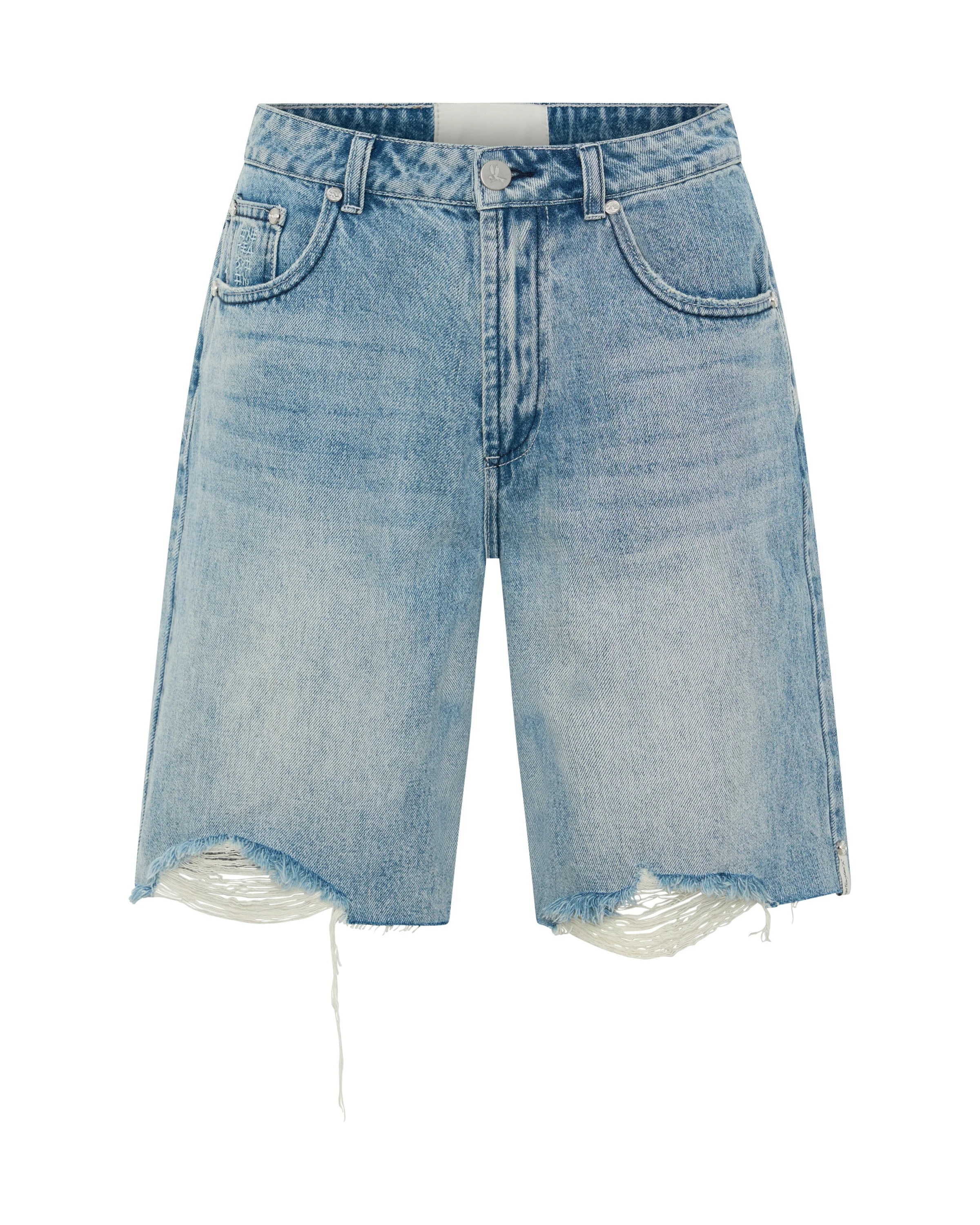 Rebel Rise High Waist Long Length Denim Shorts - Salty Dog - 1