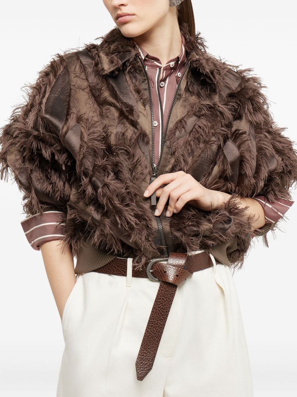 feather-trimmed bomber jacket - 3