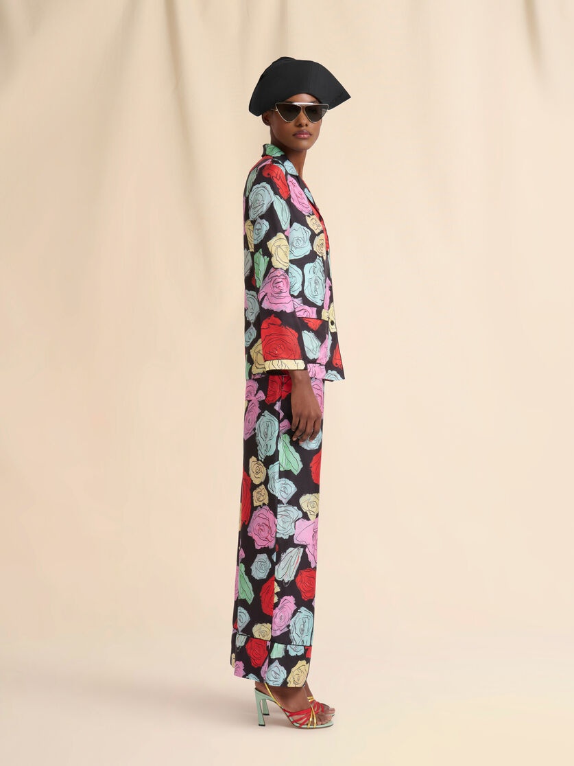 BLACK SILK PALAZZO TROUSERS WITH ORION PRINT - 5
