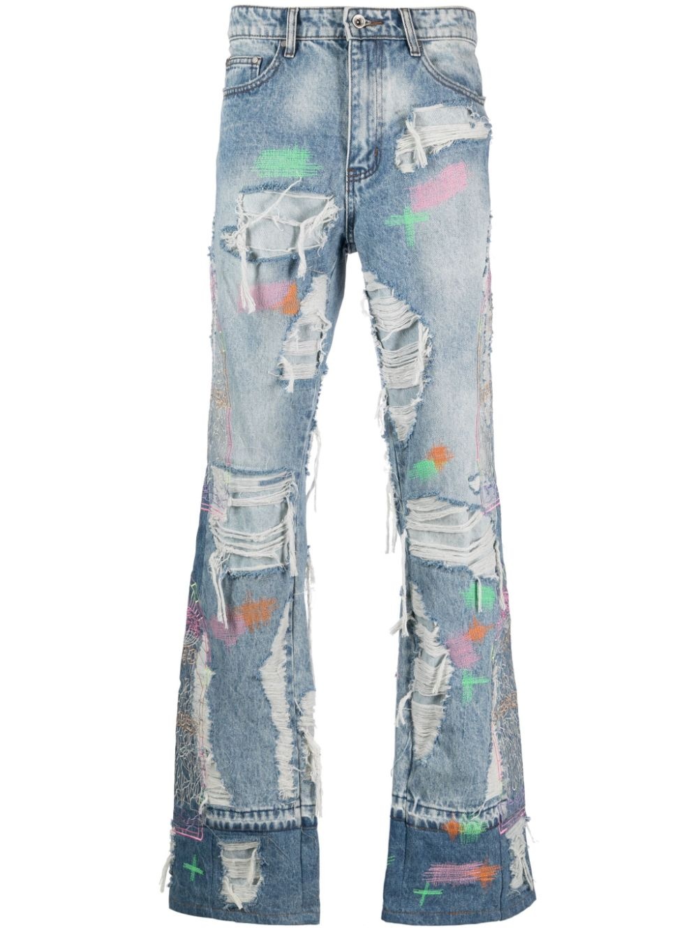 Technicolor-embroidered straight jeans - 1