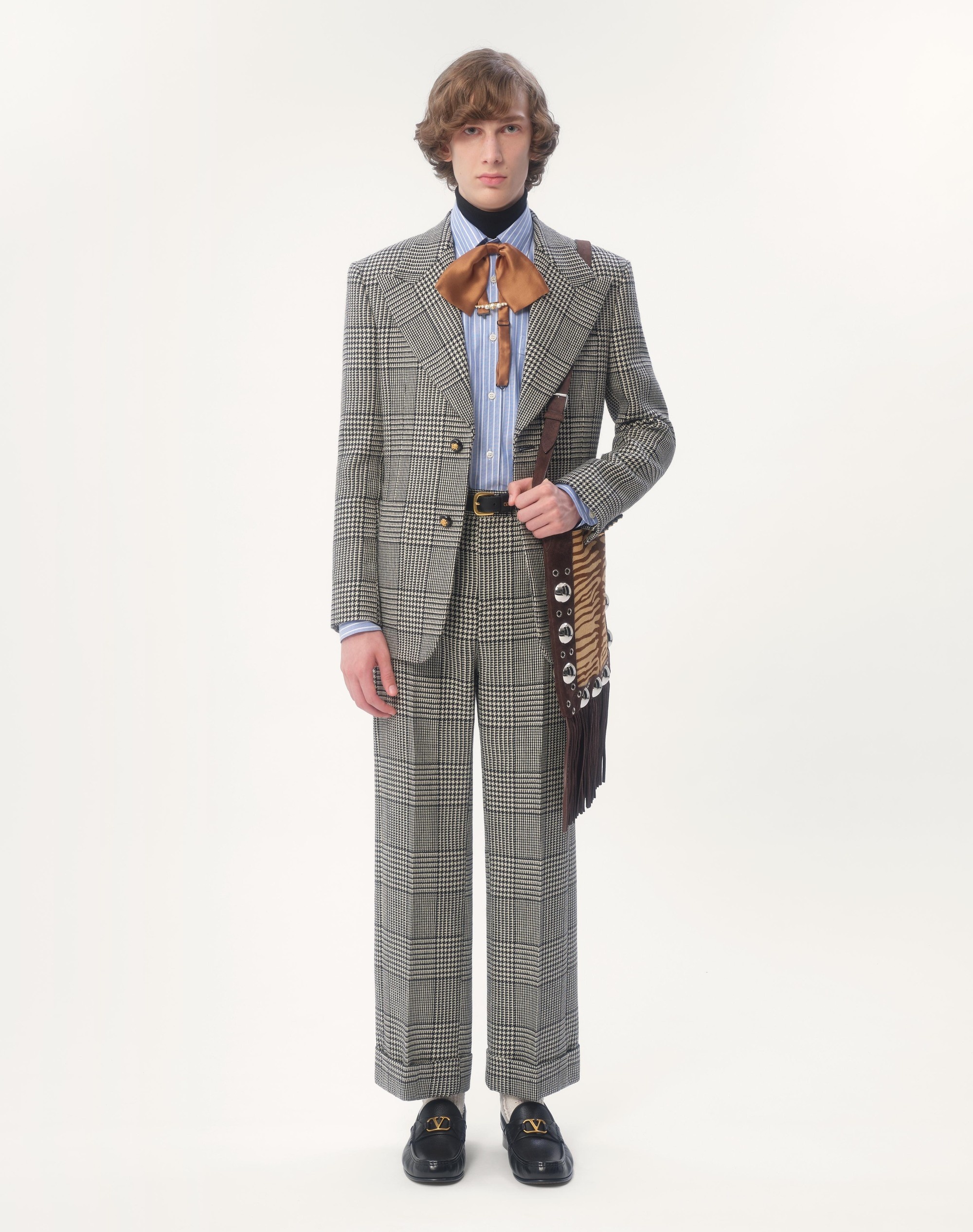 WOOL PANTS WITH TURN-UPS WITH CHECK PATTERN ON HOUNDSTOOTH - 2