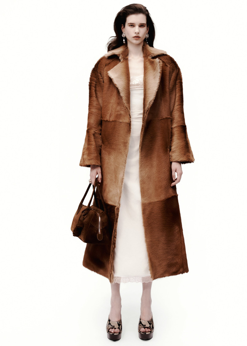 Belted fur-effect coat in light brown 4