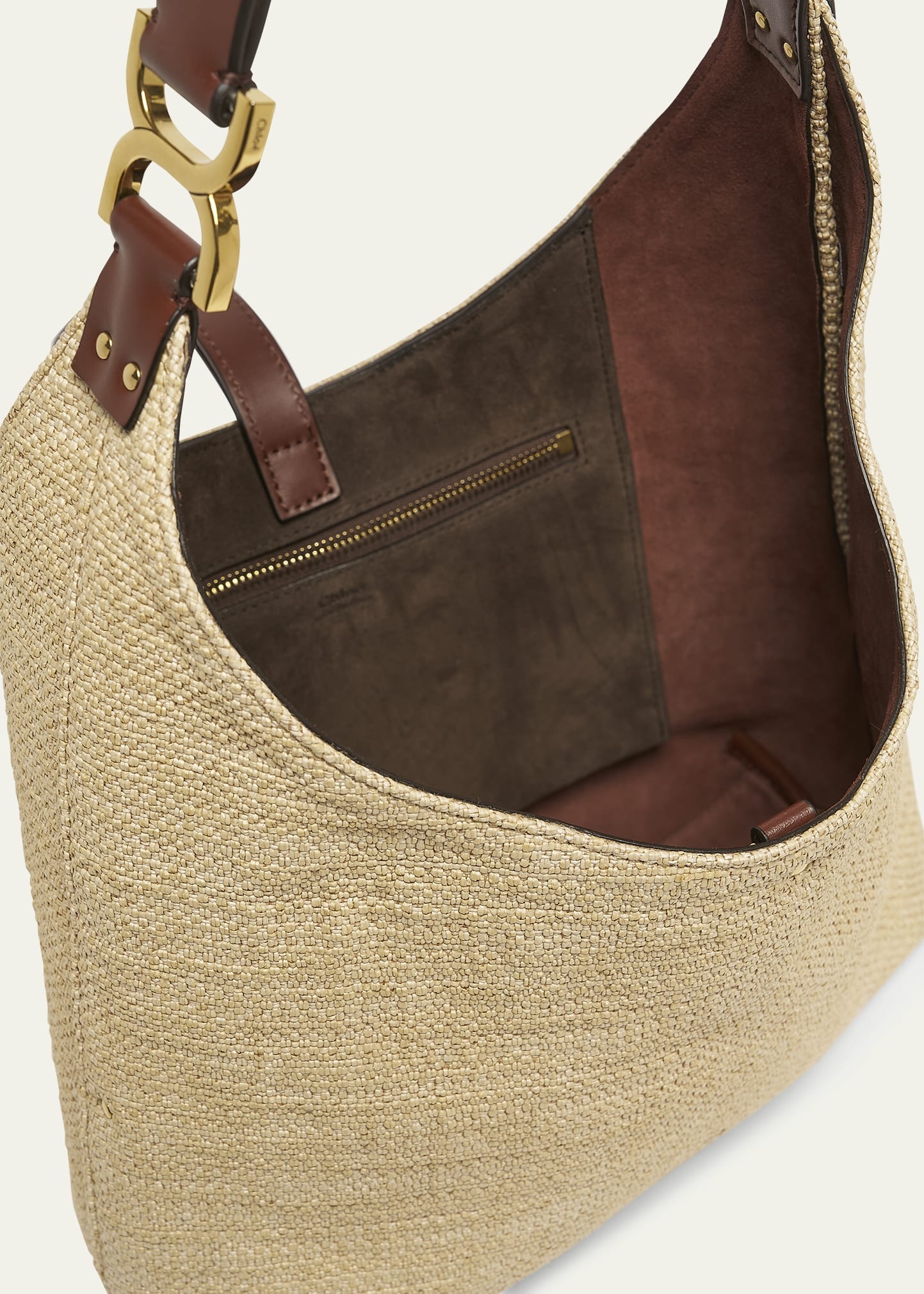 Marcie Shoulder Bag in Raffia Fabric and Leather - 4