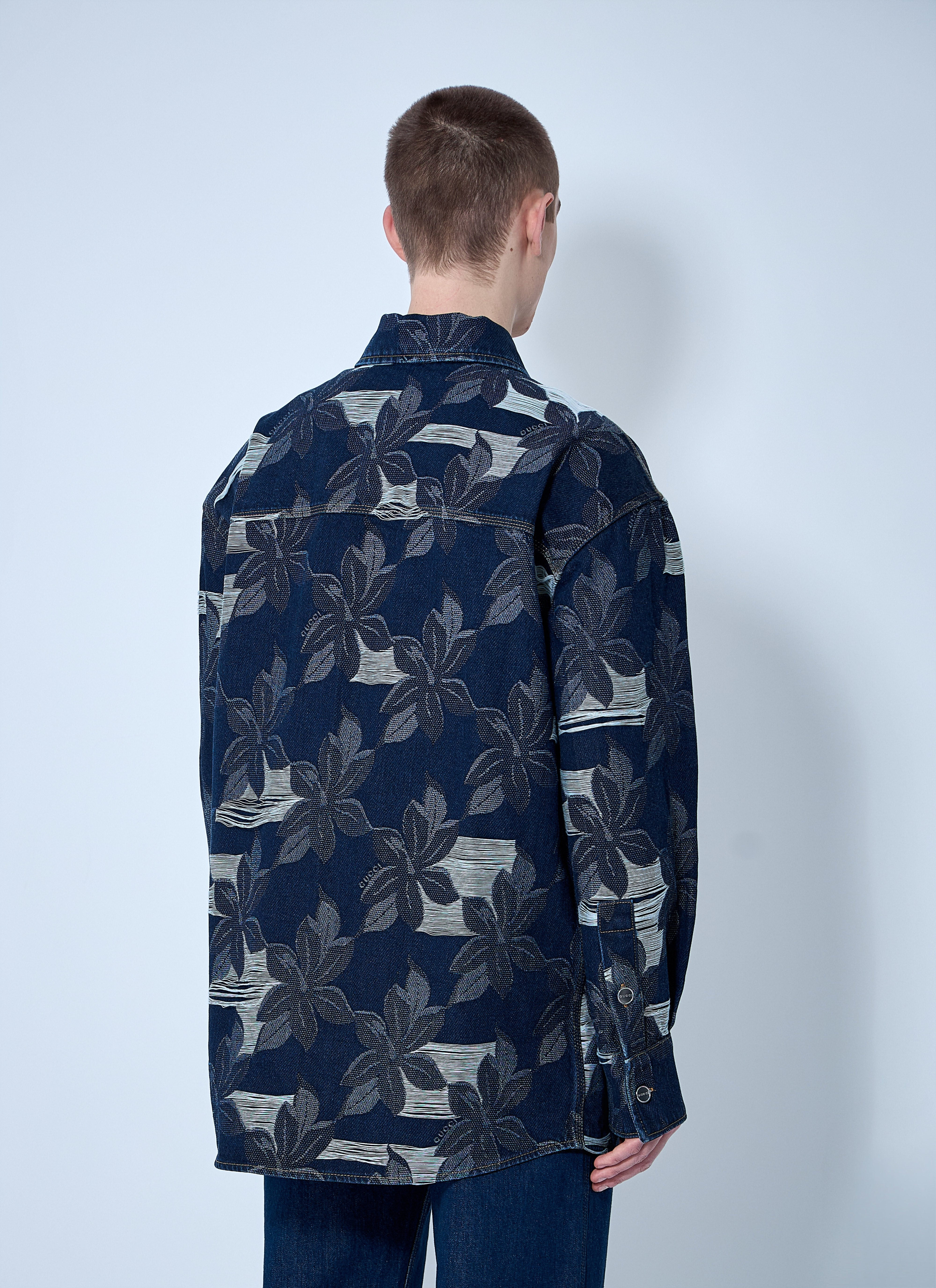 Gucci Men Floral Jacquared Denim Shirt - 4