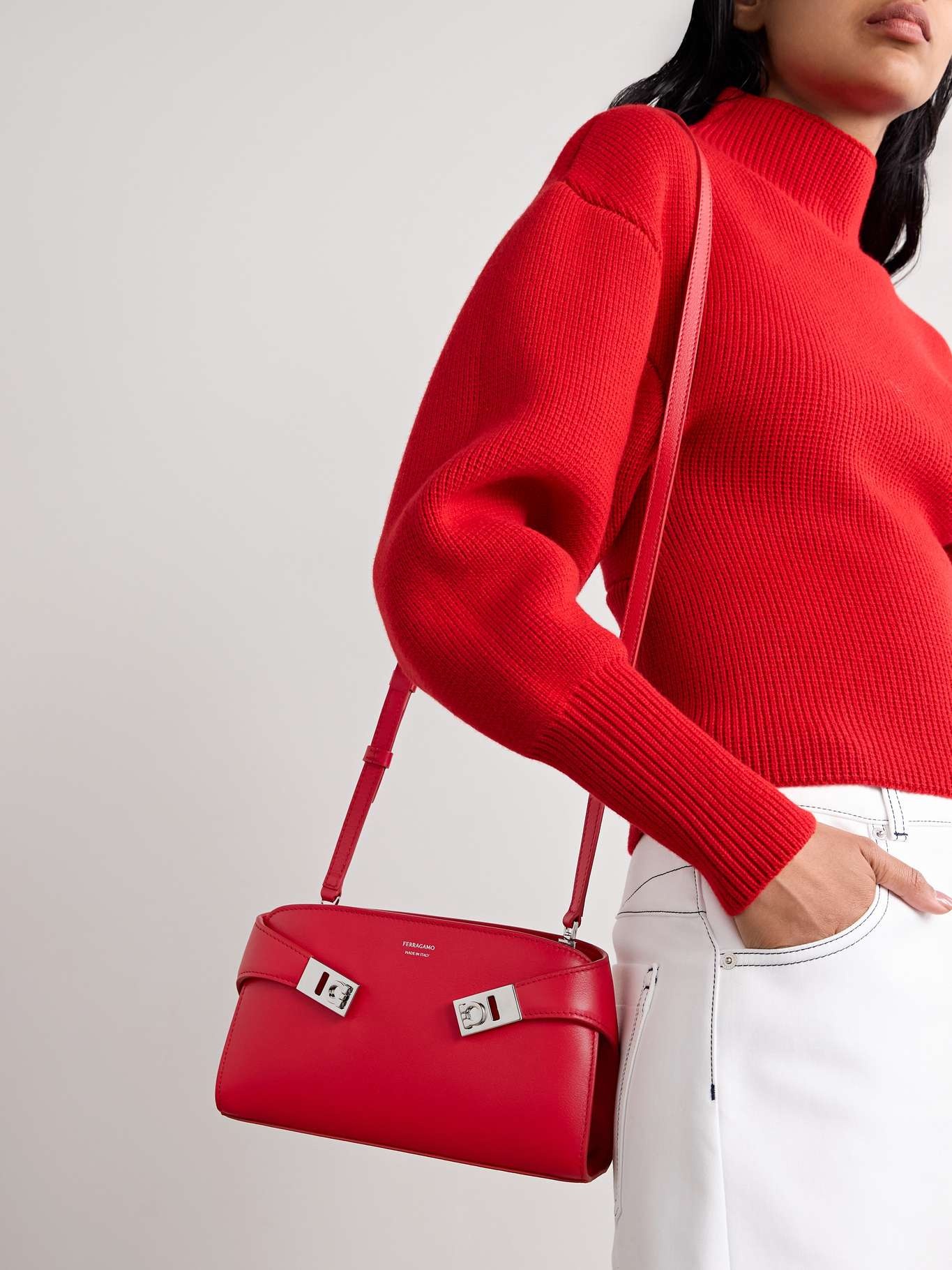 Hug embellished leather shoulder bag - 6