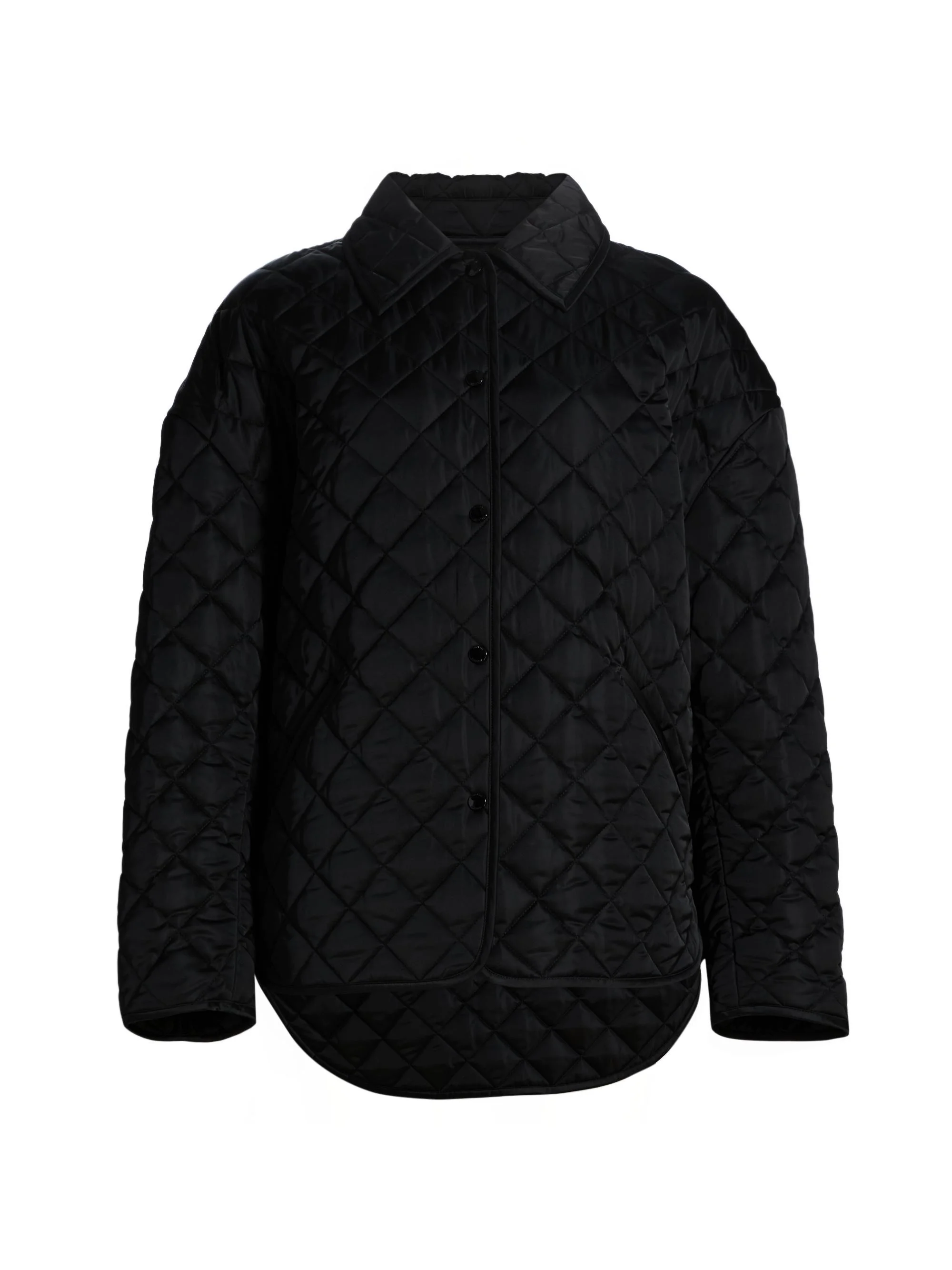 Women's Collared Quilted Jacket - Black - 1