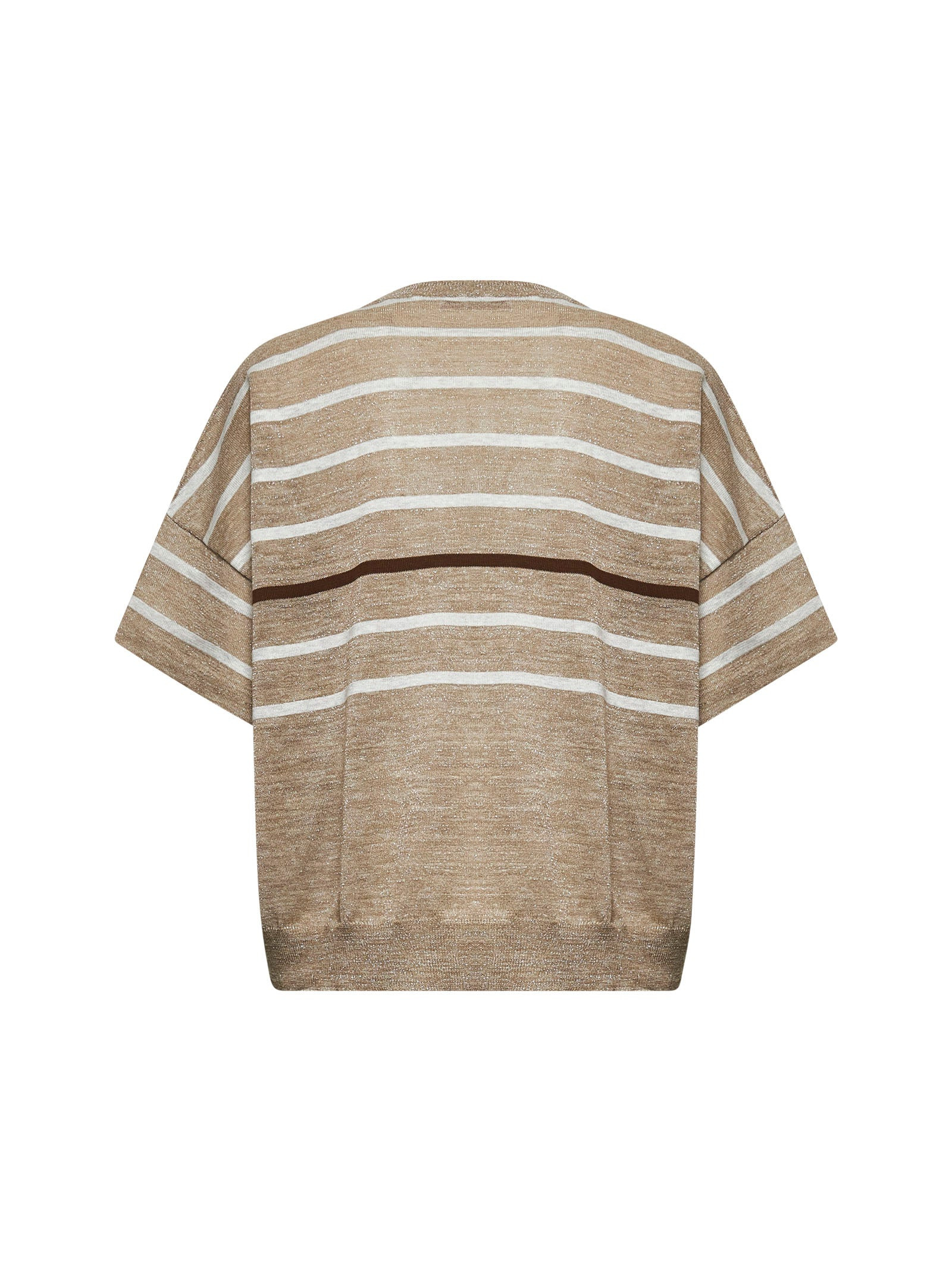 Brunello Cucinelli Women Beige Lurex Linen Blend Striped Sweater - 2