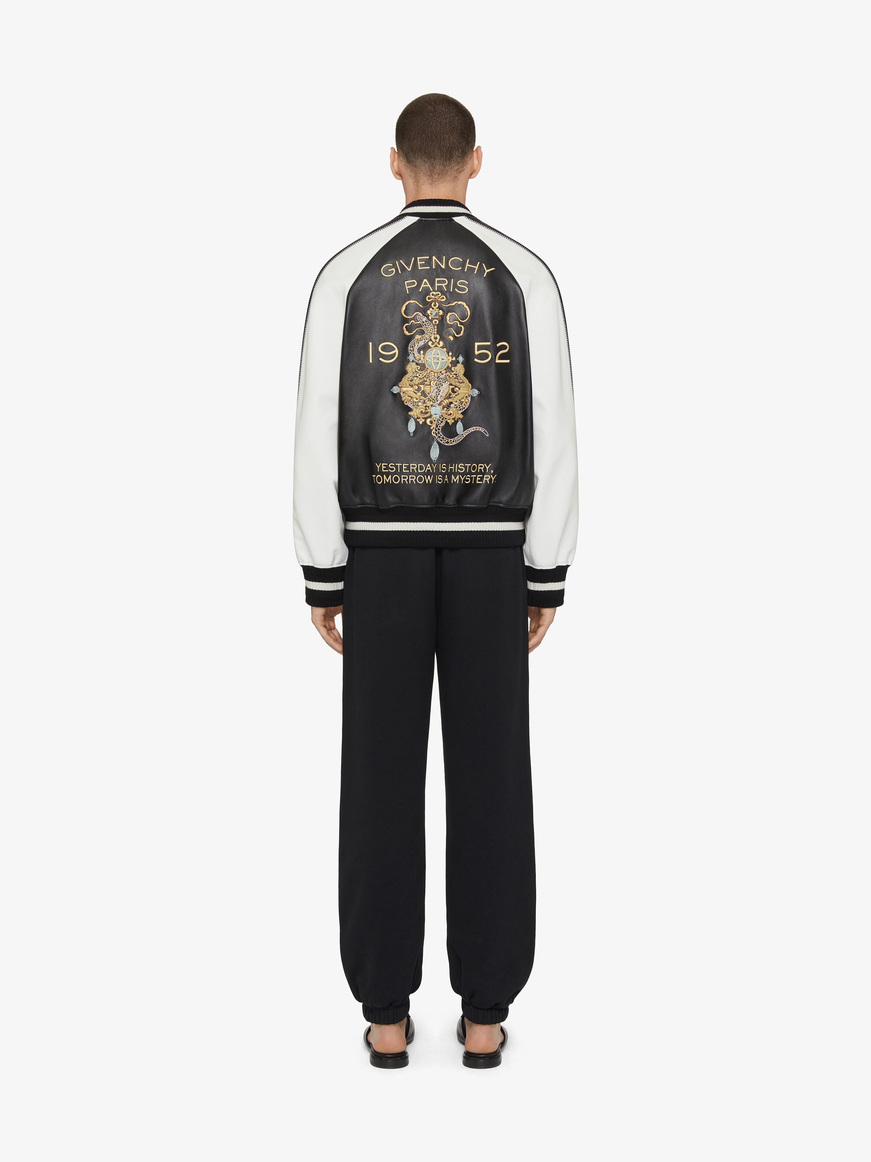 VARSITY JACKET IN NAPPA LEATHER WITH CHANDELIER AND SNAKE EMBROIDERIES - 3