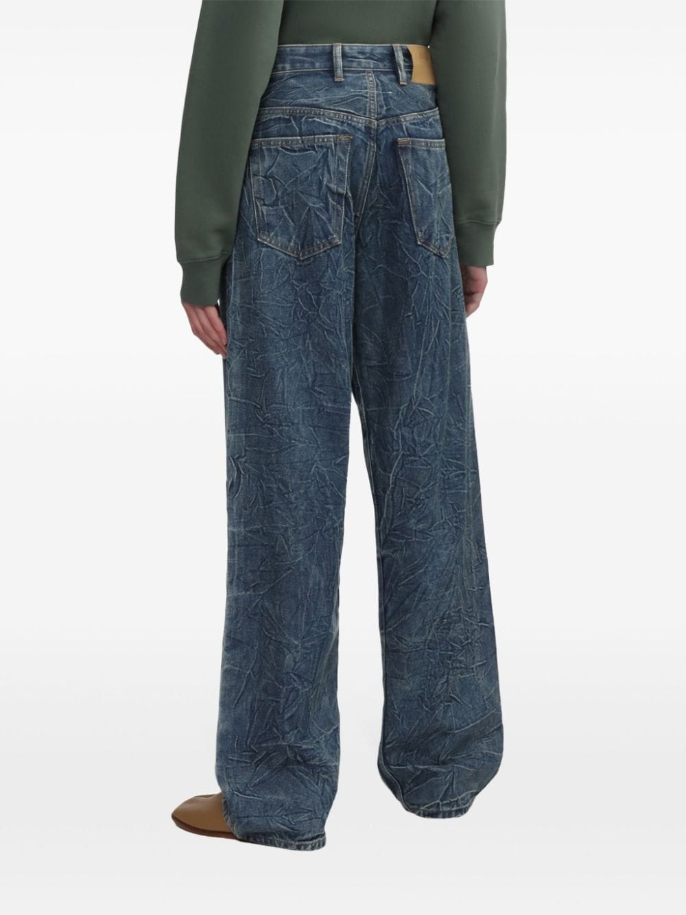 appliqué crinkled straight jeans - 4