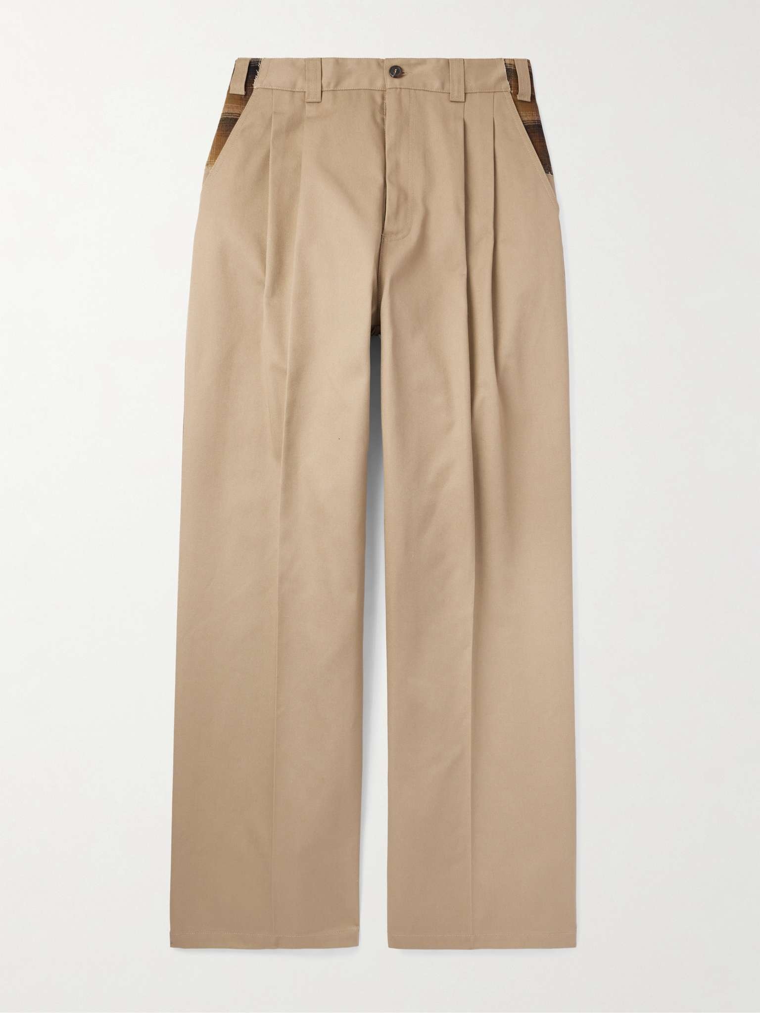+ Pendleton Skater Wide-Leg Pleated Panelled Twill and Checked Virgin Wool Trousers - 1