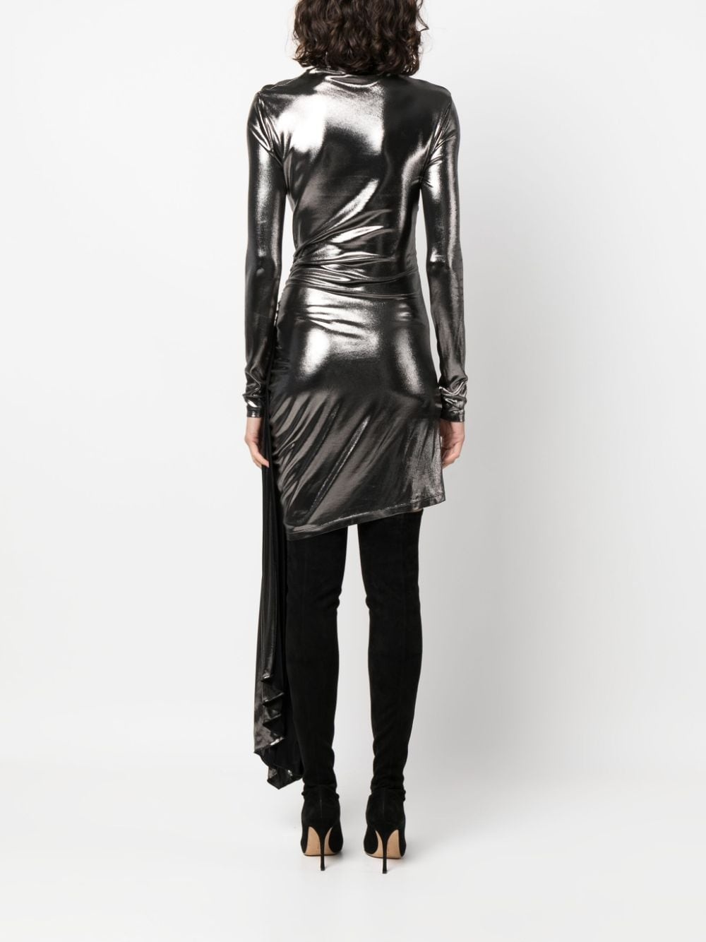 draped metallic long-sleeve dress - 4