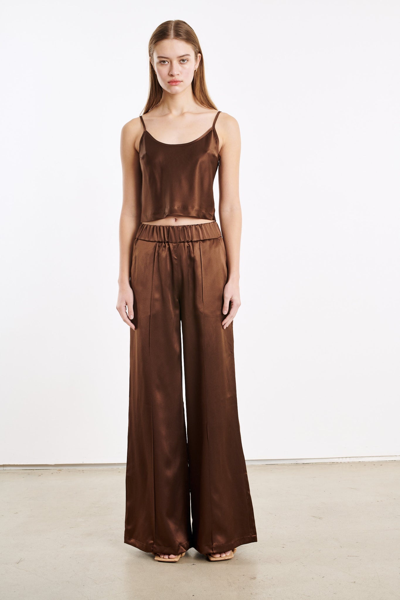 DARK CHOCOLATE SILK CROPPED CAMI - 6