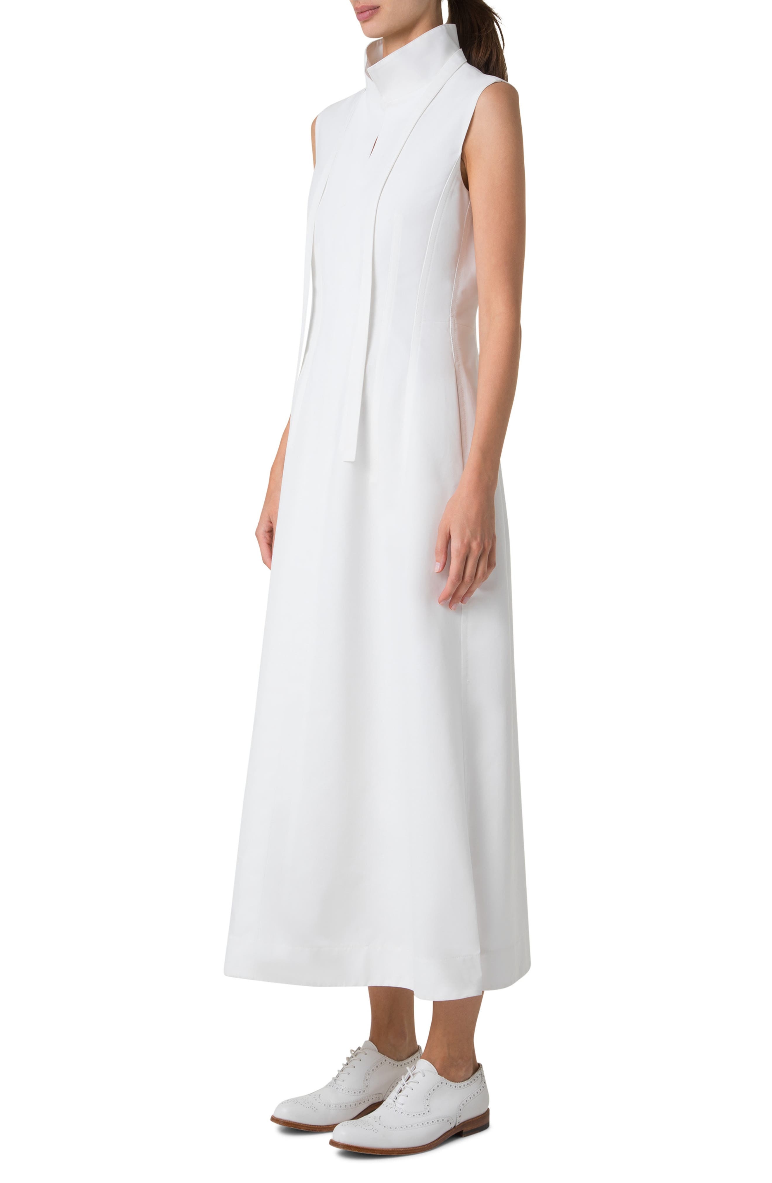 Akris Tie Neck Sleeveless Maxi Dress in Pure White at Nordstrom - 3