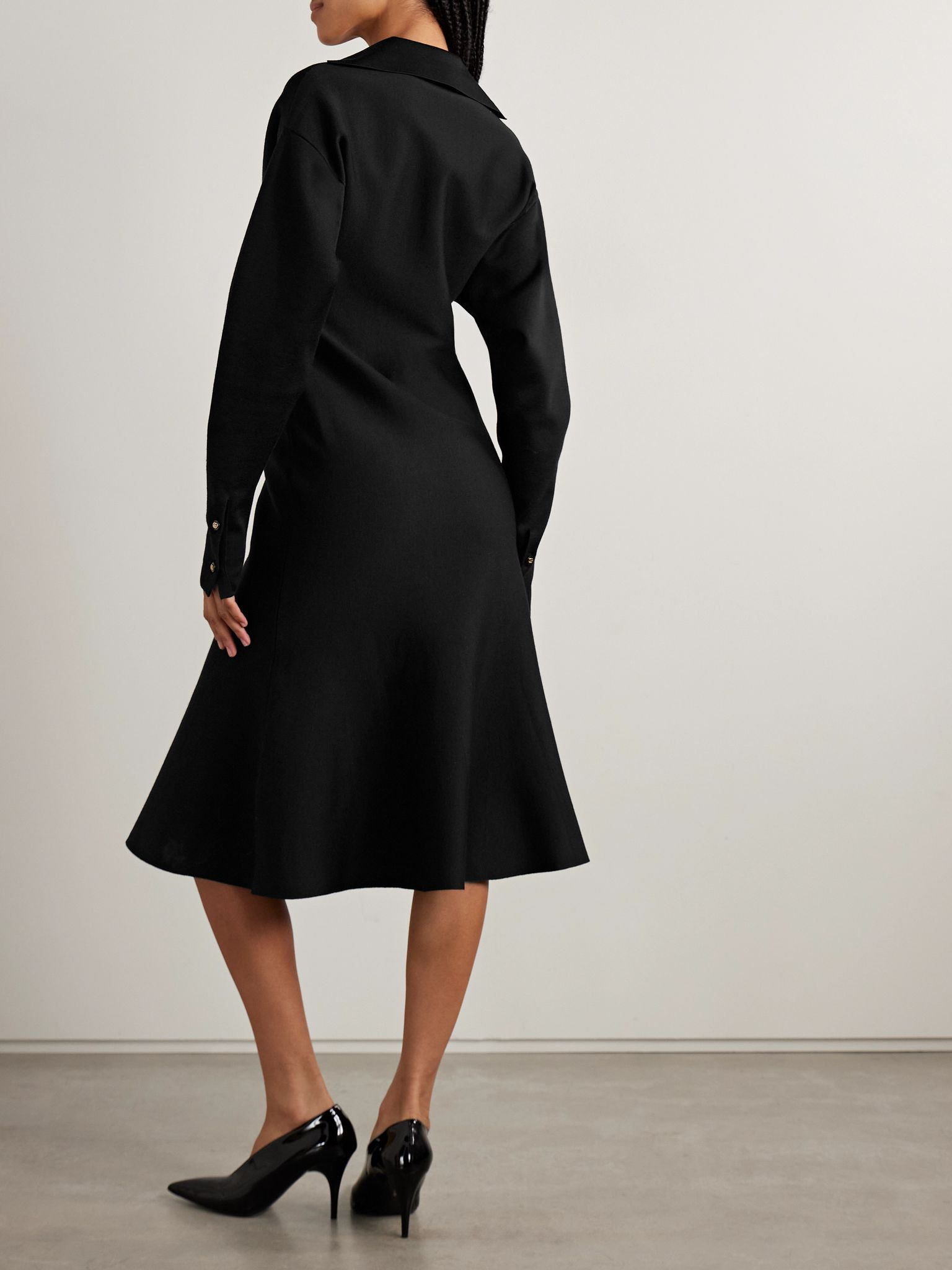 Wool-blend midi shirt dress Black - 4