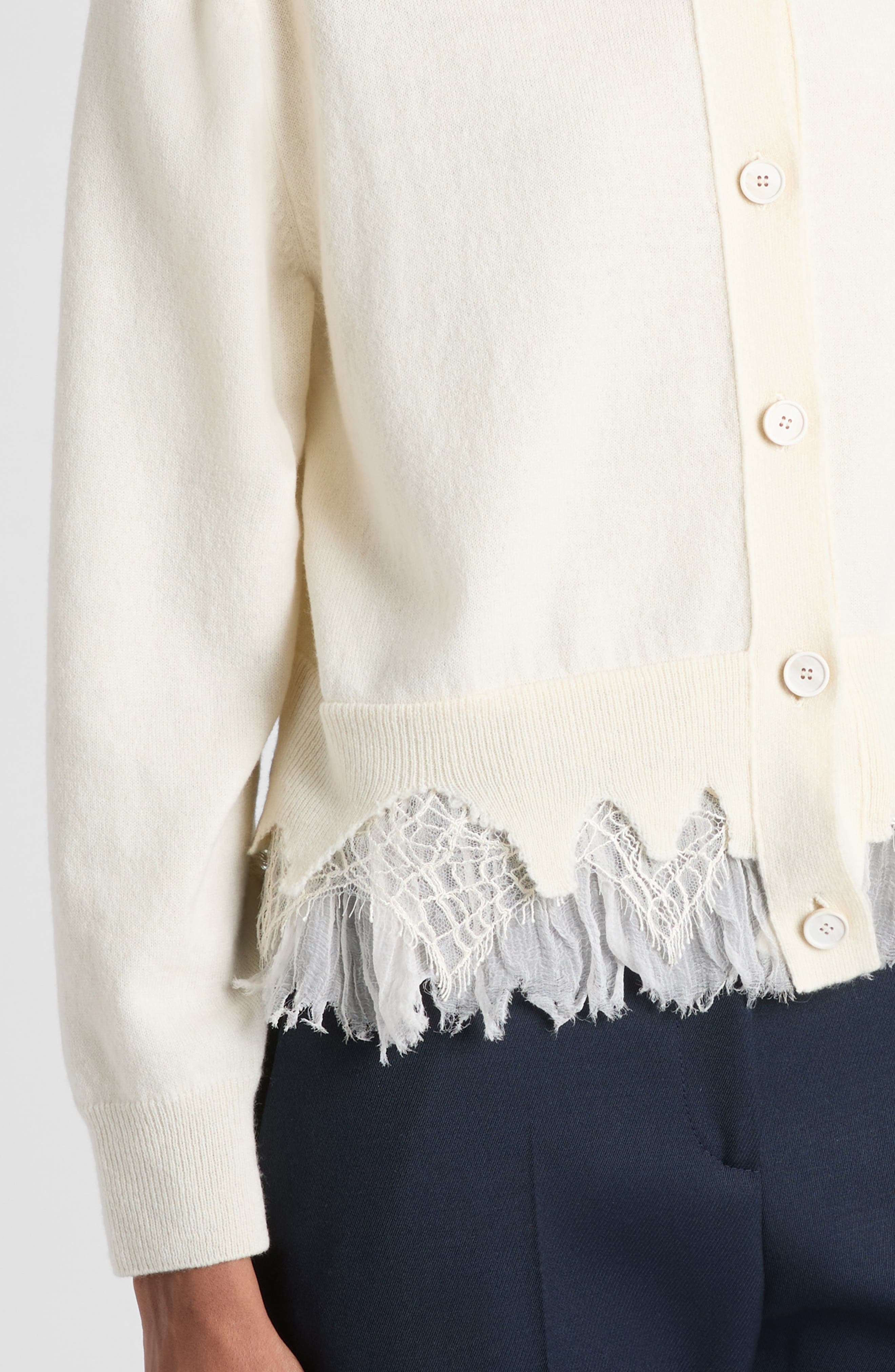 McQueen Cobweb Lace Shrunken Wool & Cashmere Cardigan in Ivory/Ivory at Nordstrom - 4