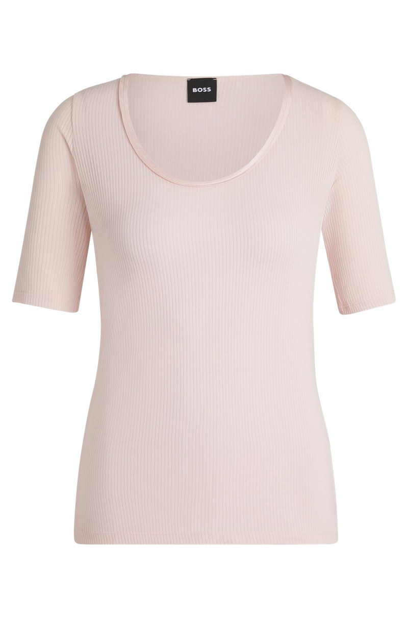 SCOOP-NECK T-SHIRT IN RIBBED STRETCH FABRIC 1