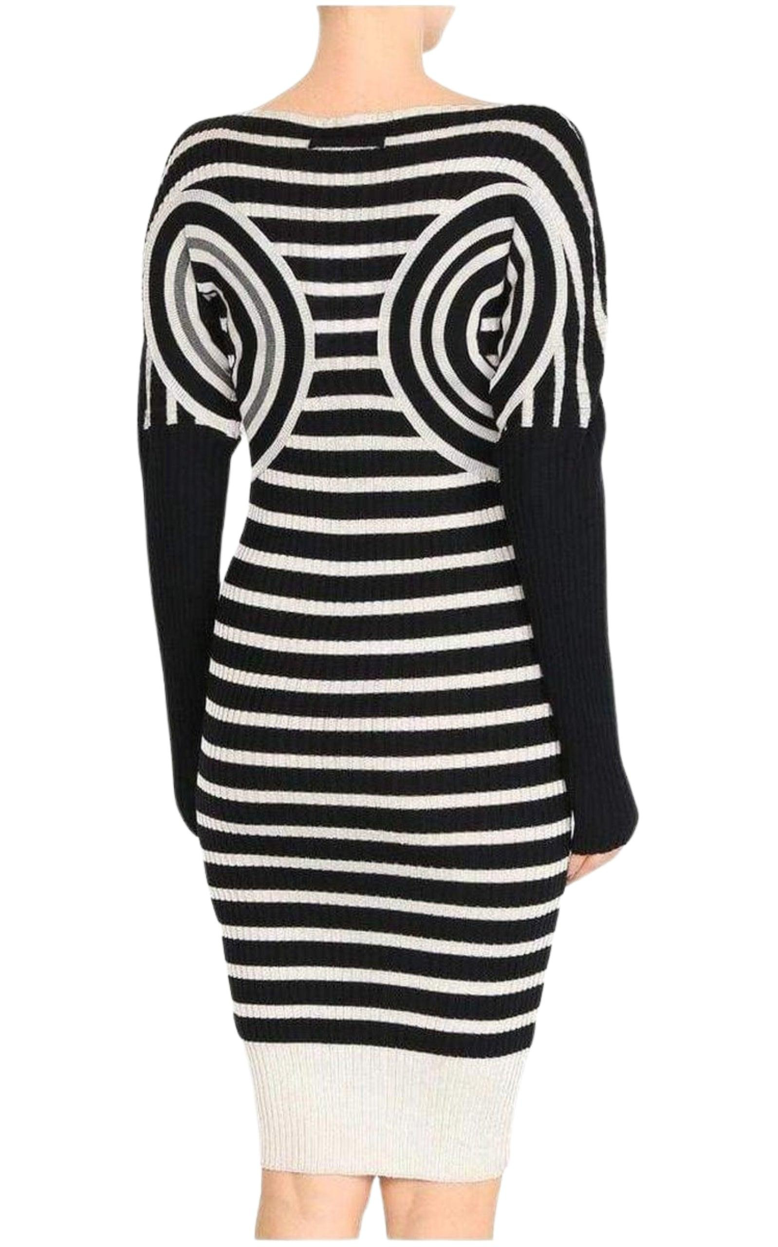 Mixed Wool Striped Optical Illusion Dress - 4