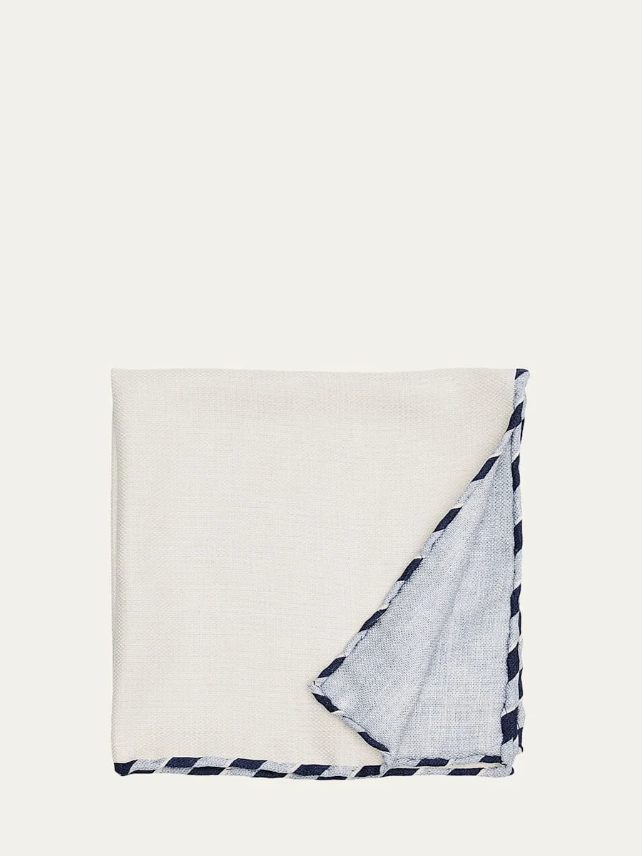 Men's Double-Face Stripe-Trim Silk Pocket Square - 1