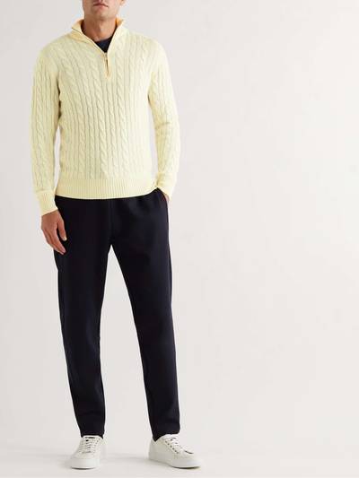 Loro Piana Suede-Trimmed Cable-Knit Baby Cashmere Half-Zip Sweater outlook