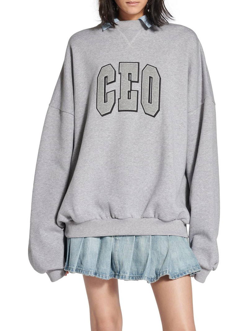 Women's Ceo Team Logo Collar Crewneck T-Shirt - Heather Grey 3