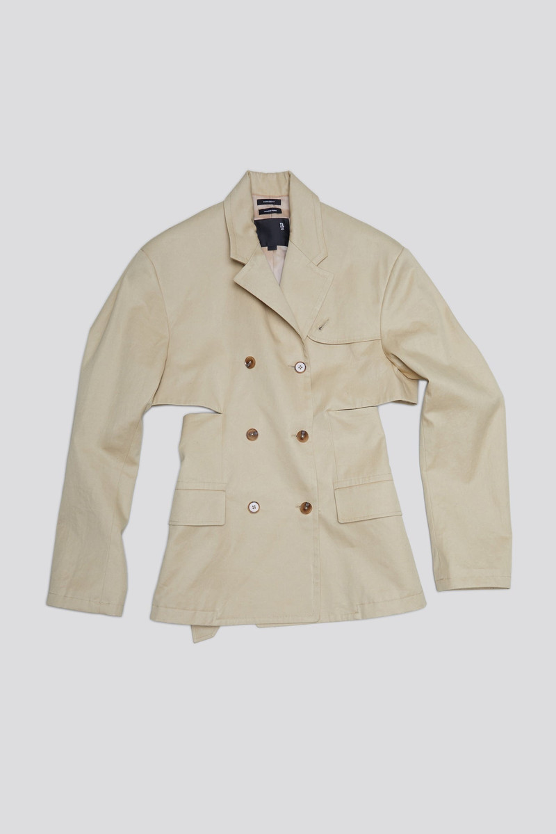 DOUBLE BREASTED OPEN BACK BLAZER - LIGHT KHAKI - 1