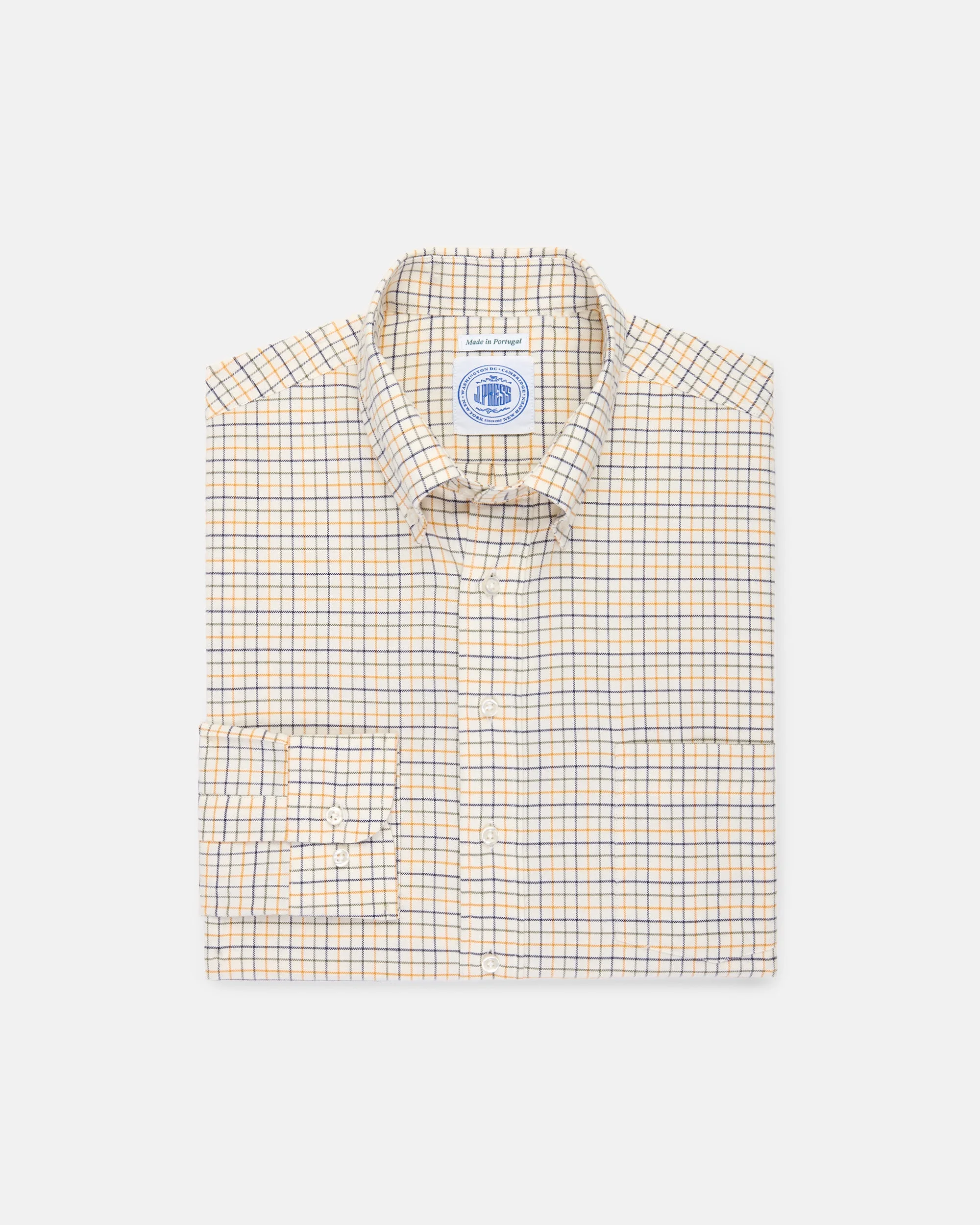 NAVY, GOLD & GREEN TATTERSALL COTTON FLANNEL SPORT SHIRT - CLASSIC FIT - 1