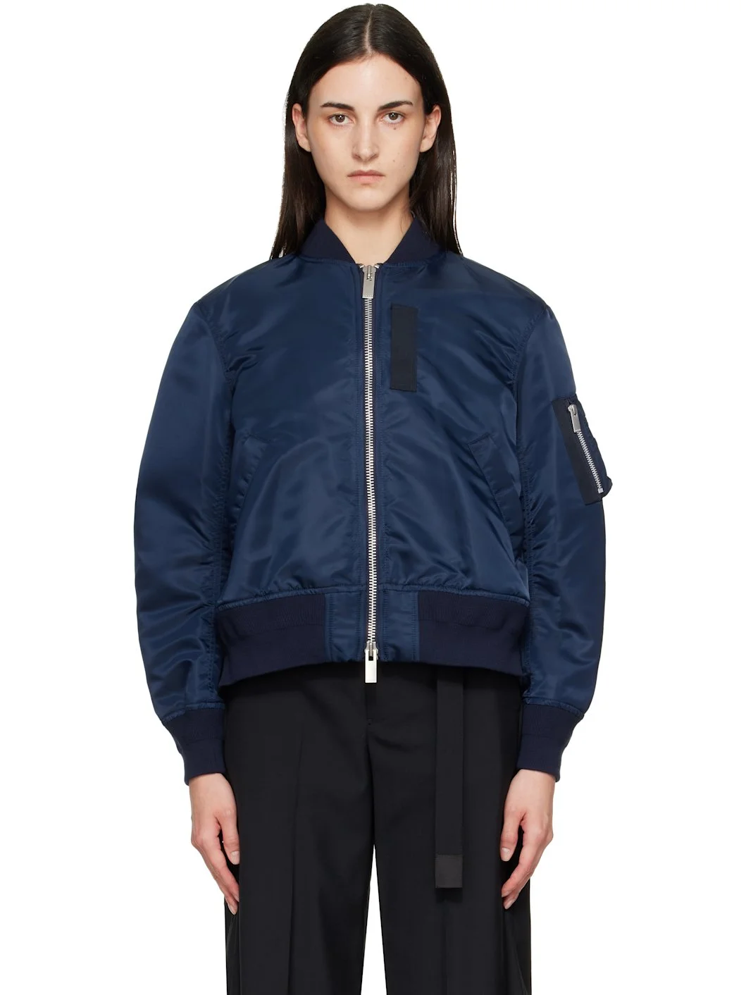 Navy Nylon Twill Blouson Bomber Jacket - 1