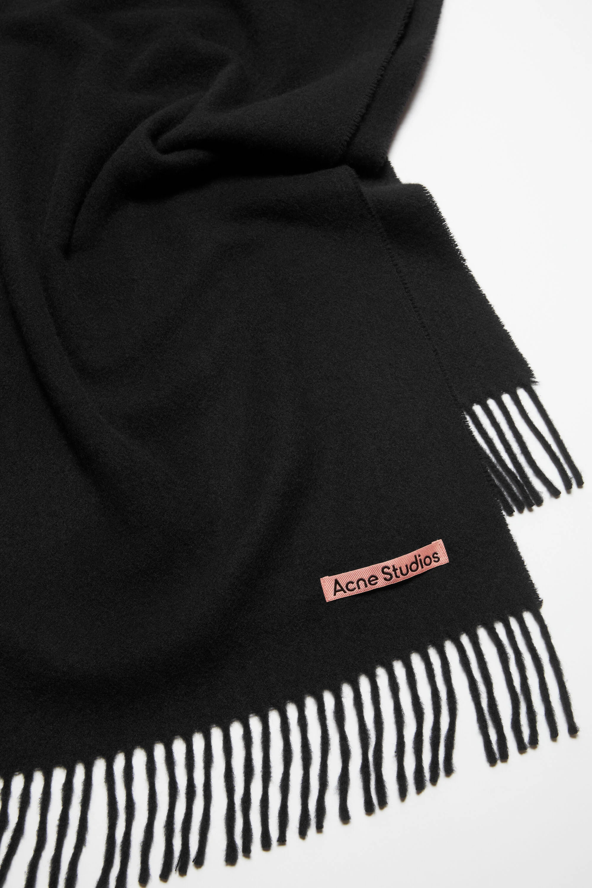Cashmere fringe scarf - Narrow - Black - 4