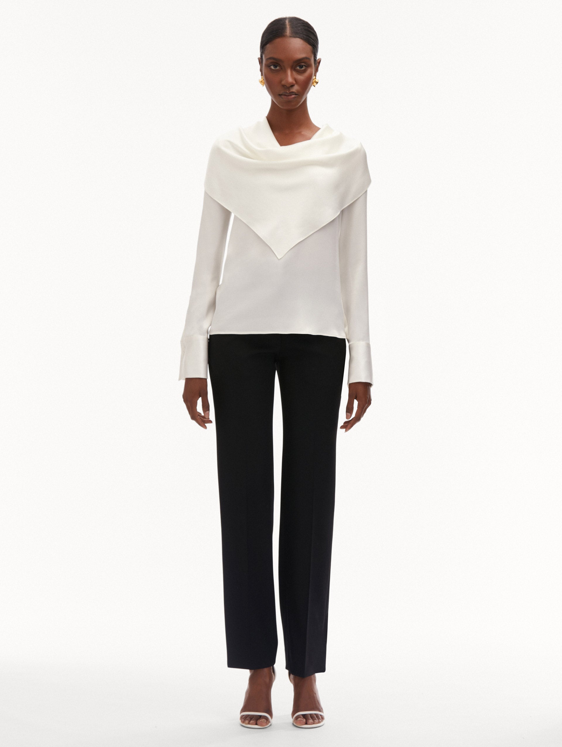 DRAPED-DETAIL SILK BLOUSE - 3