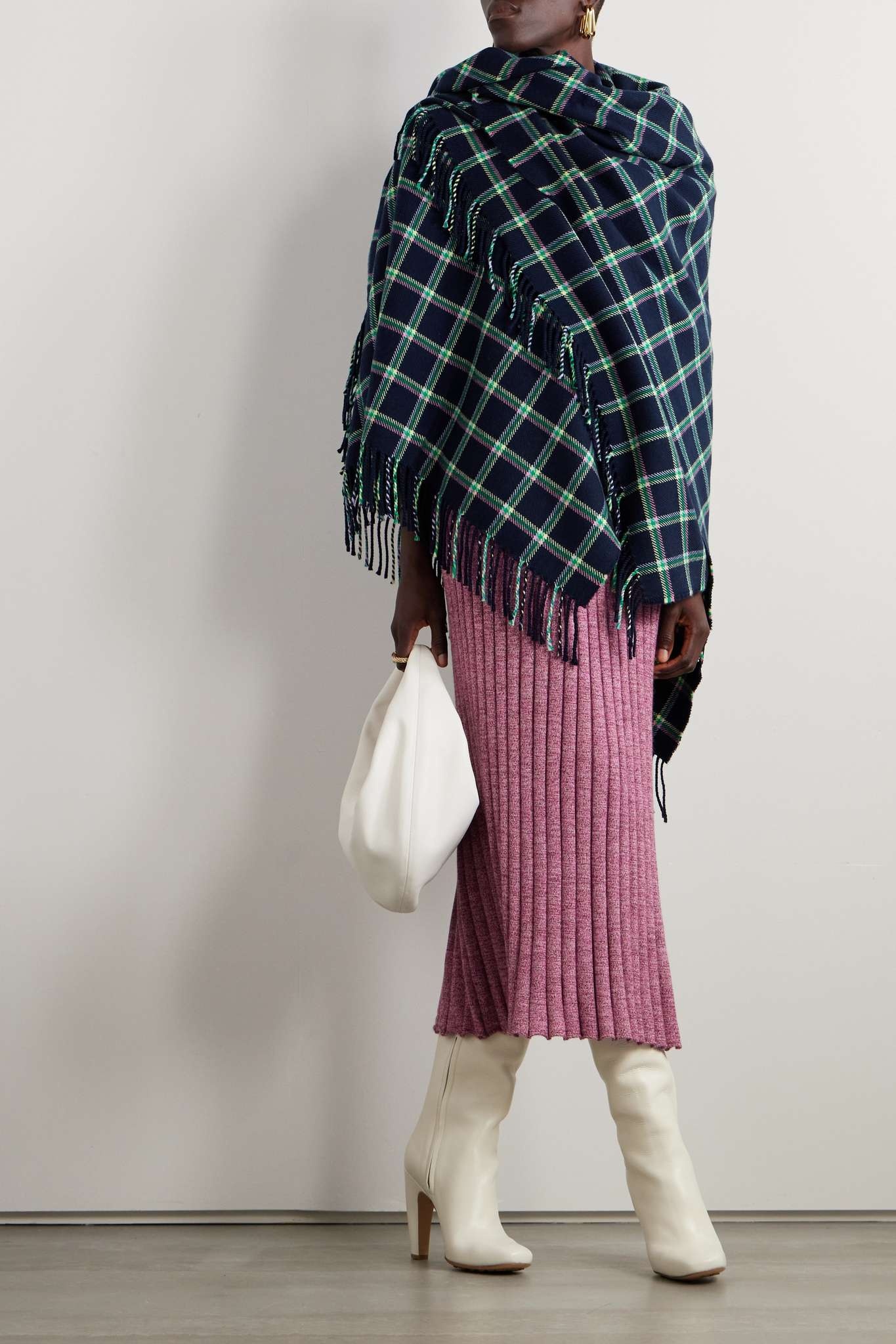 Fringed checked wool scarf - 2