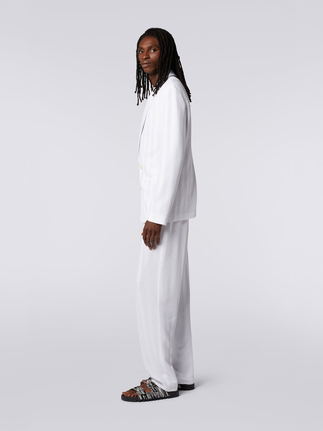 Plain cotton and viscose chevron double-breasted blazer - 4