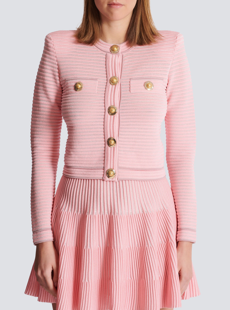 Long-sleeved textured knit cardigan 5