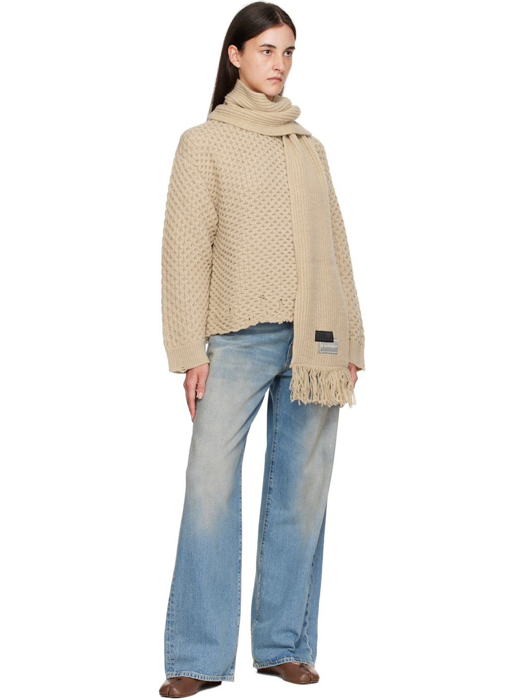 Beige Scarf Knit Sweater - 4