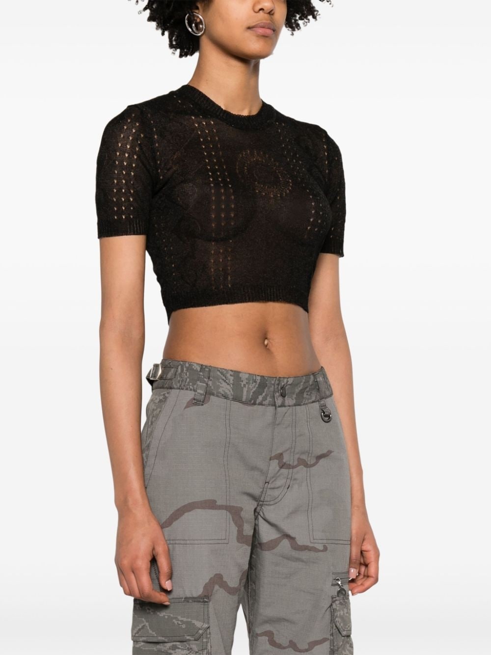 pointelle-knit cropped blouse - 3