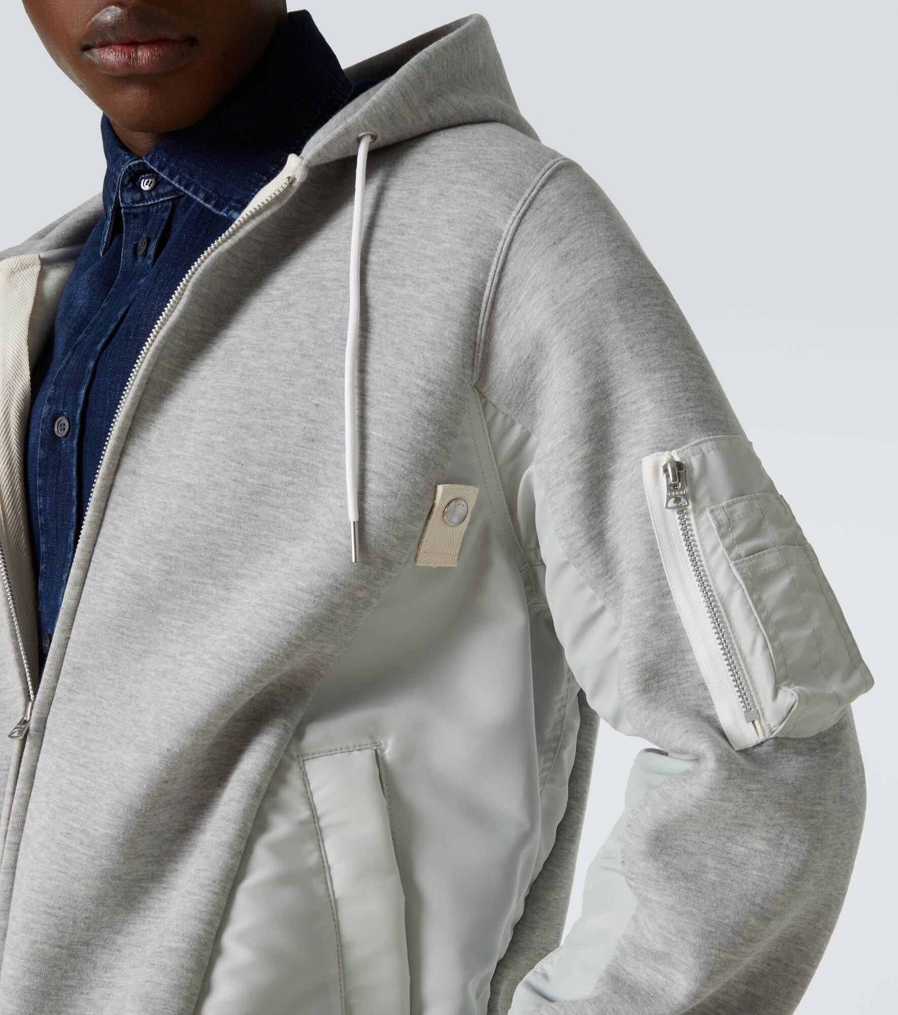 Cotton jersey and technical twill hoodie - 5