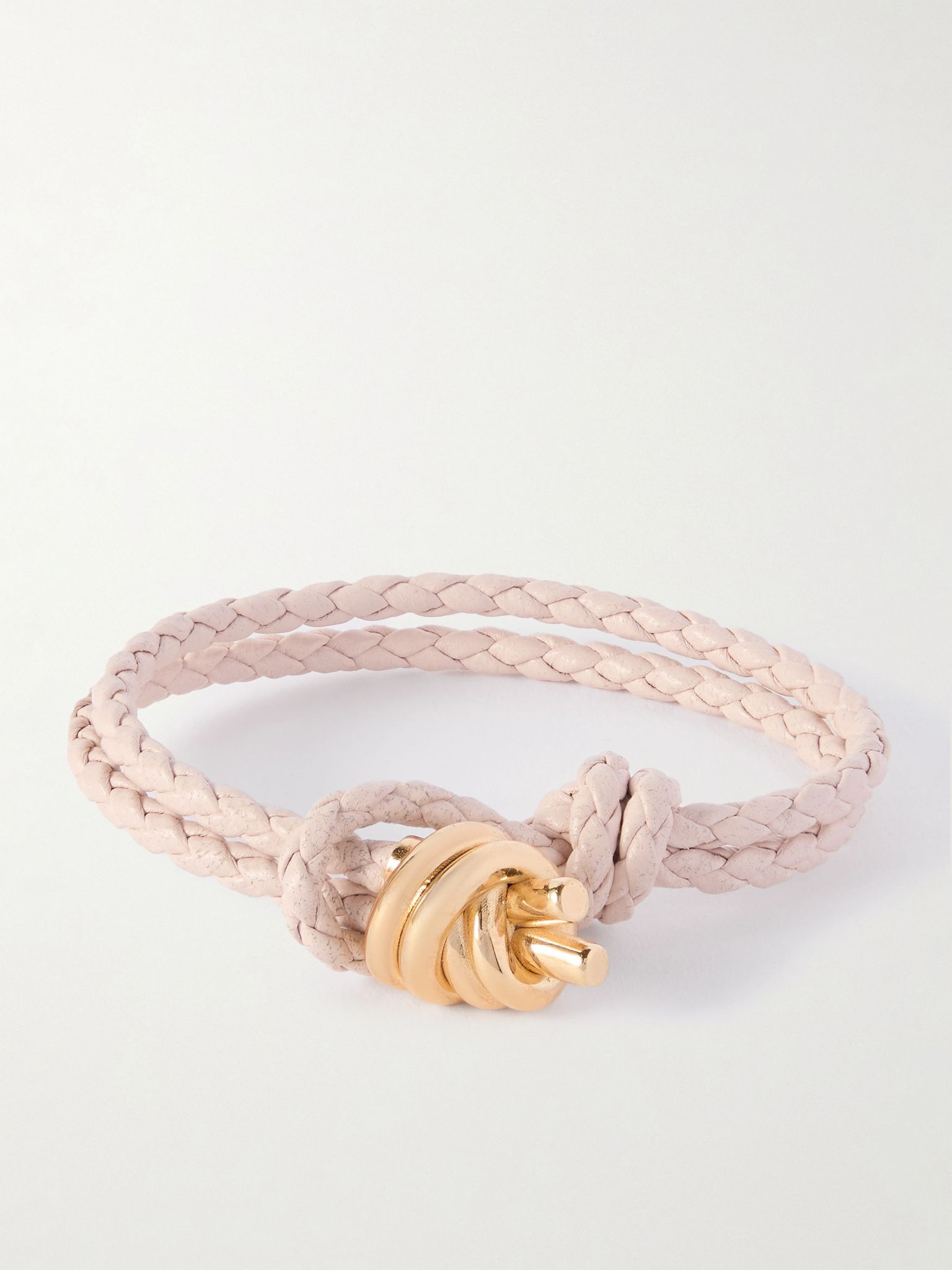 Intrecciato leather and gold-tone bracelet Pink - 1