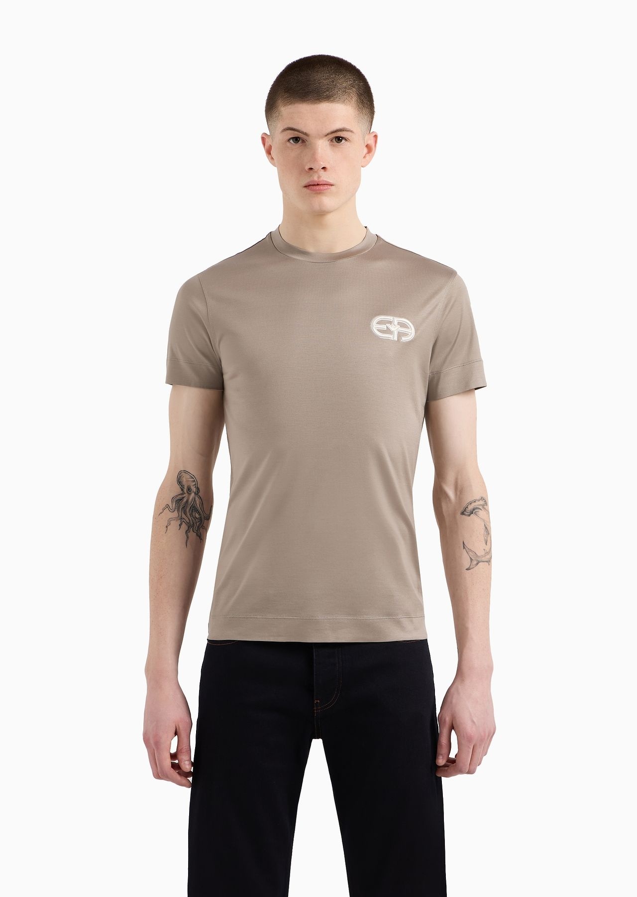 Lyocell-blend jersey T-shirt with ASV EA logo raised embroidery - 2