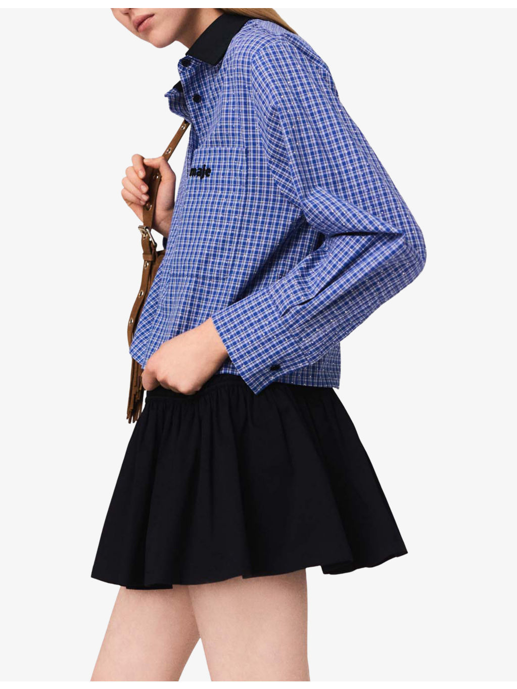 Rhinestone-Embellished Removable-Collar Cotton Shirt - 4