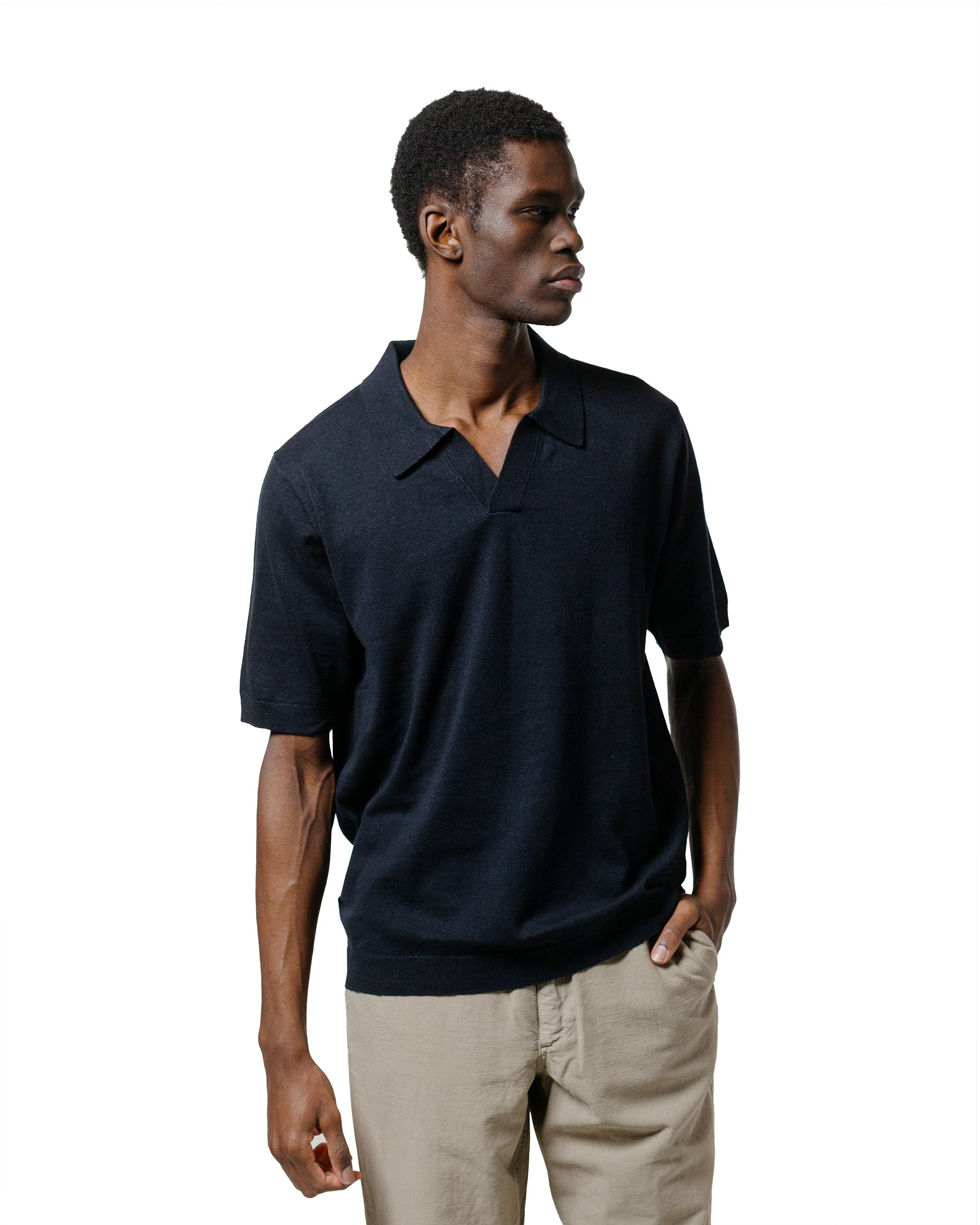 Leif Cotton Linen Polo Dark Navy - 2
