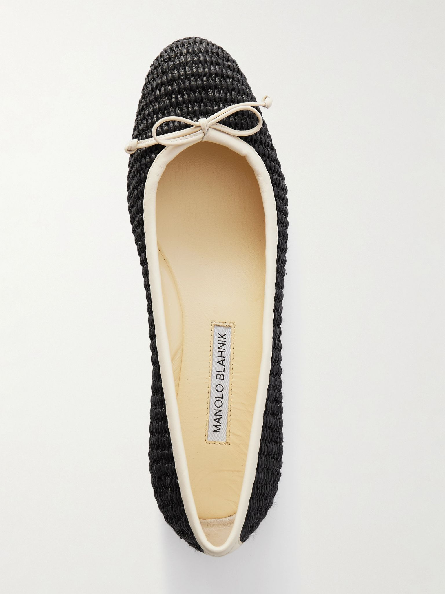 Veralli leather-trimmed raffia ballet flats Black - 5