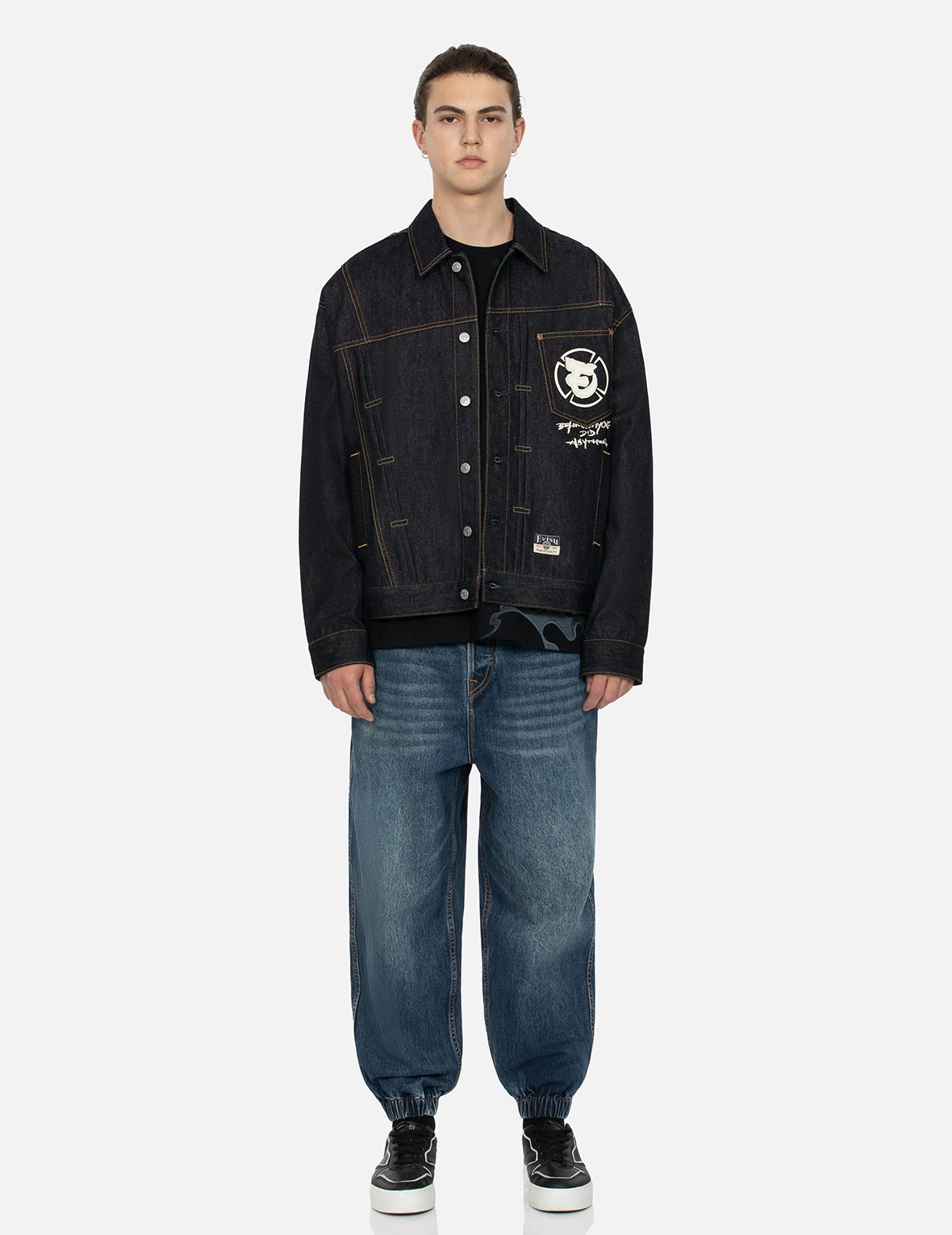 NINJA GODHEAD PRINT LOOSE FIT DECONSTRUCTIVE DENIM JACKET - 6