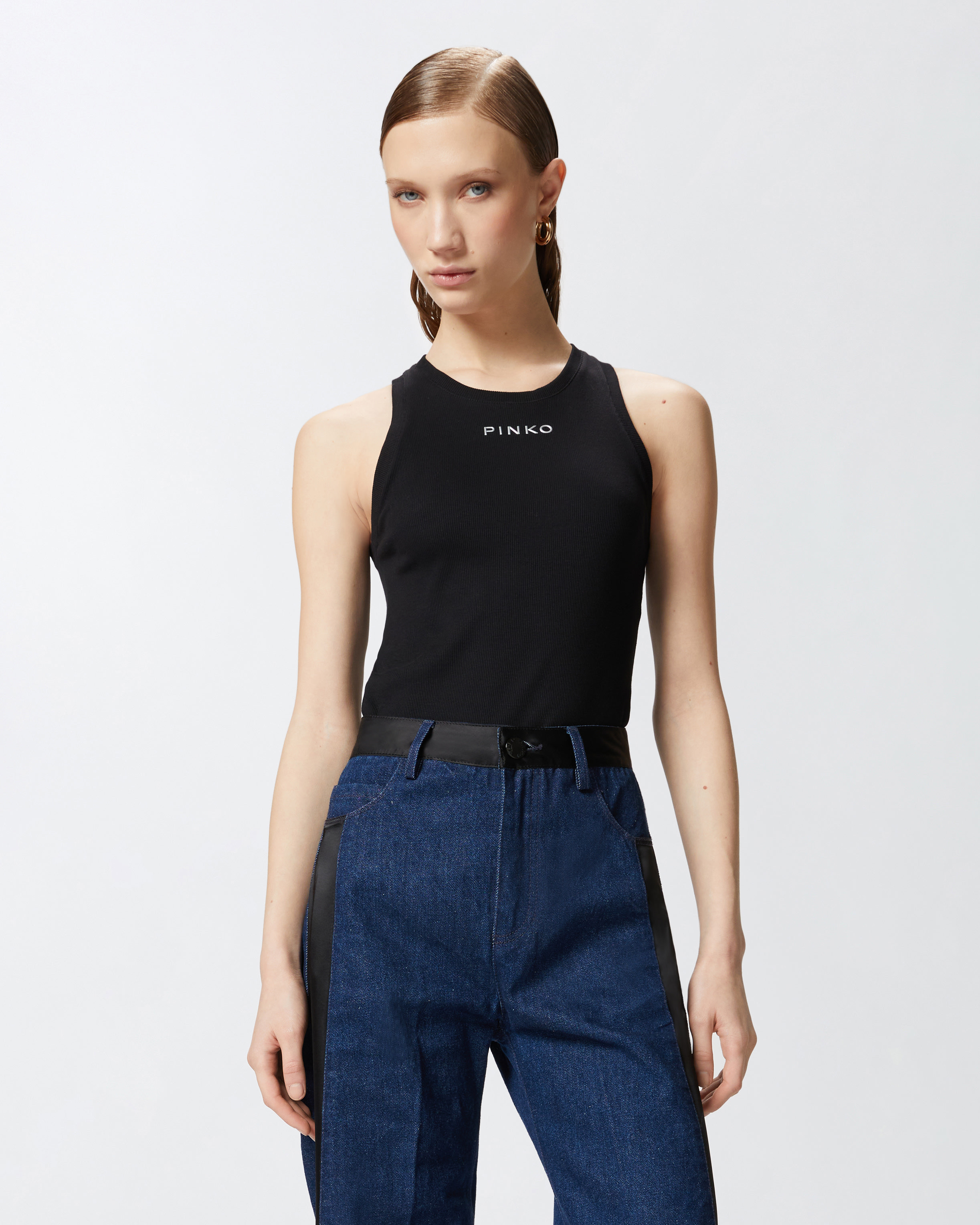 RIBBED KNIT TANK TOP WITH PINKO LOGO - 2