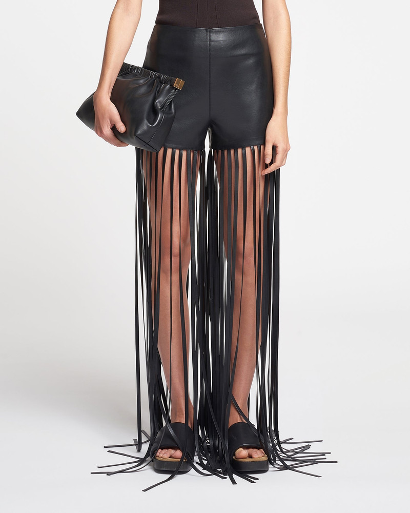 Fringed Regenerated Leather Shorts 1