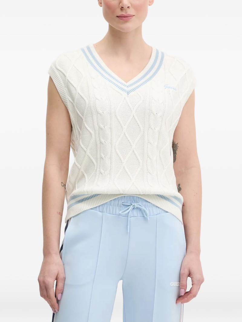striped-trim cable-knit vest 1