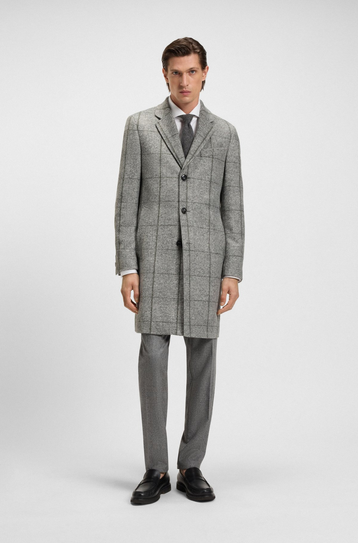SLIM-FIT COAT WITH PLAIN CHECK - 2