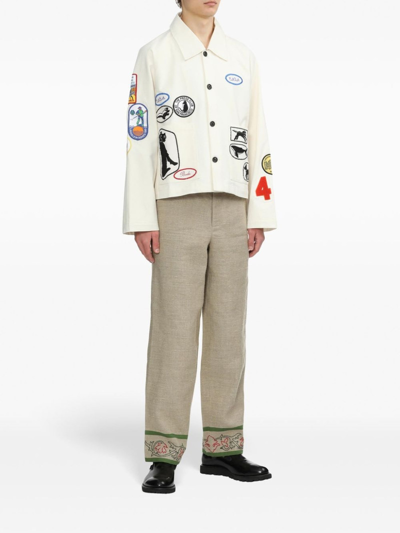 BODE floral-embroidered linen trousers outlook