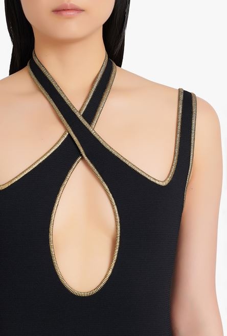 Short black and gold knit dress - 5