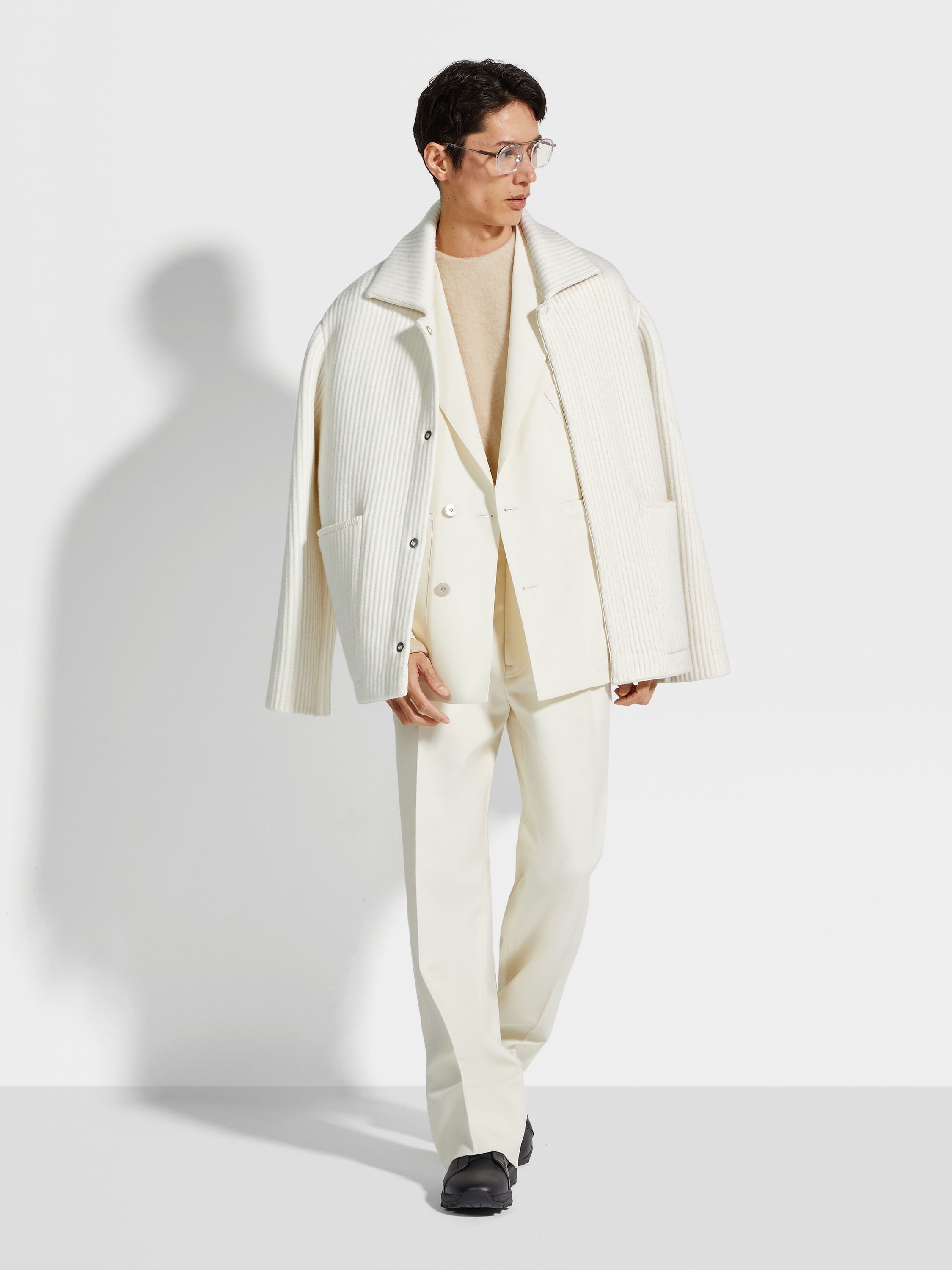 WHITE WOOL AND CASHMERE CHORE JACKET - 3