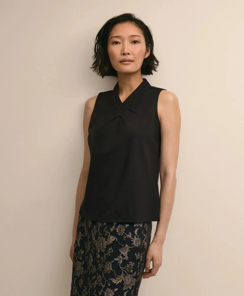Cross-Neck Sleeveless Knit Top - 1